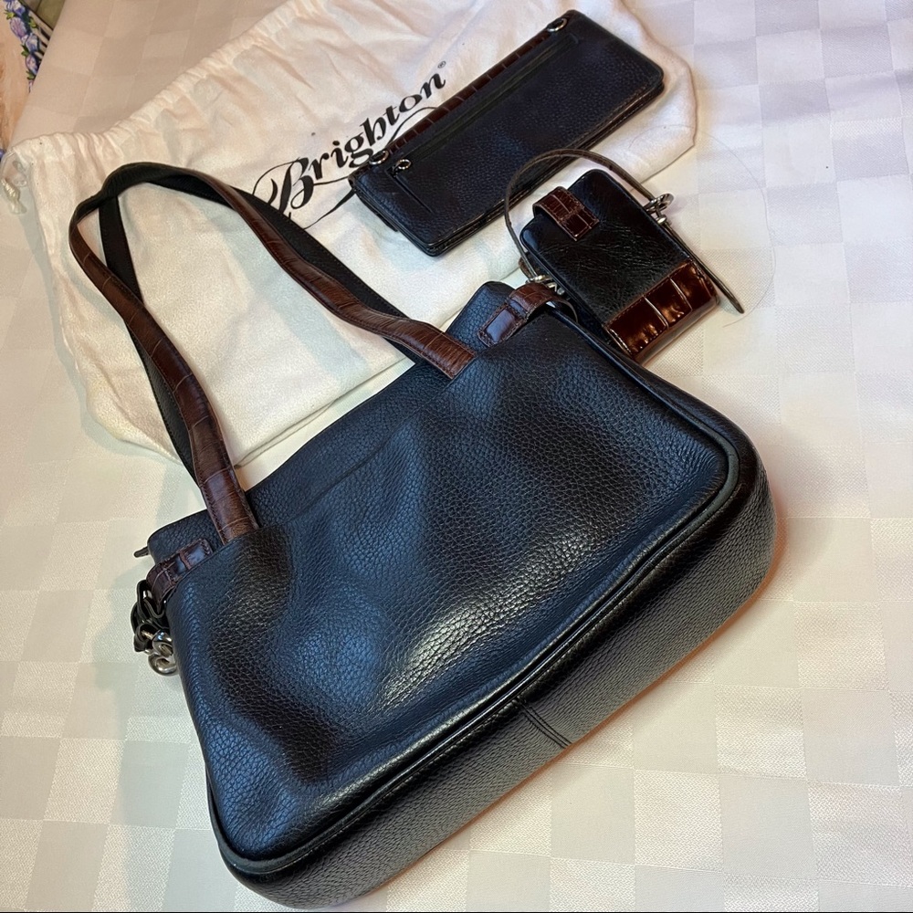 Brighton Collectables Black & Brown Leather Shoulder Bag / Wallet Matching Set - Picture 2 of 16